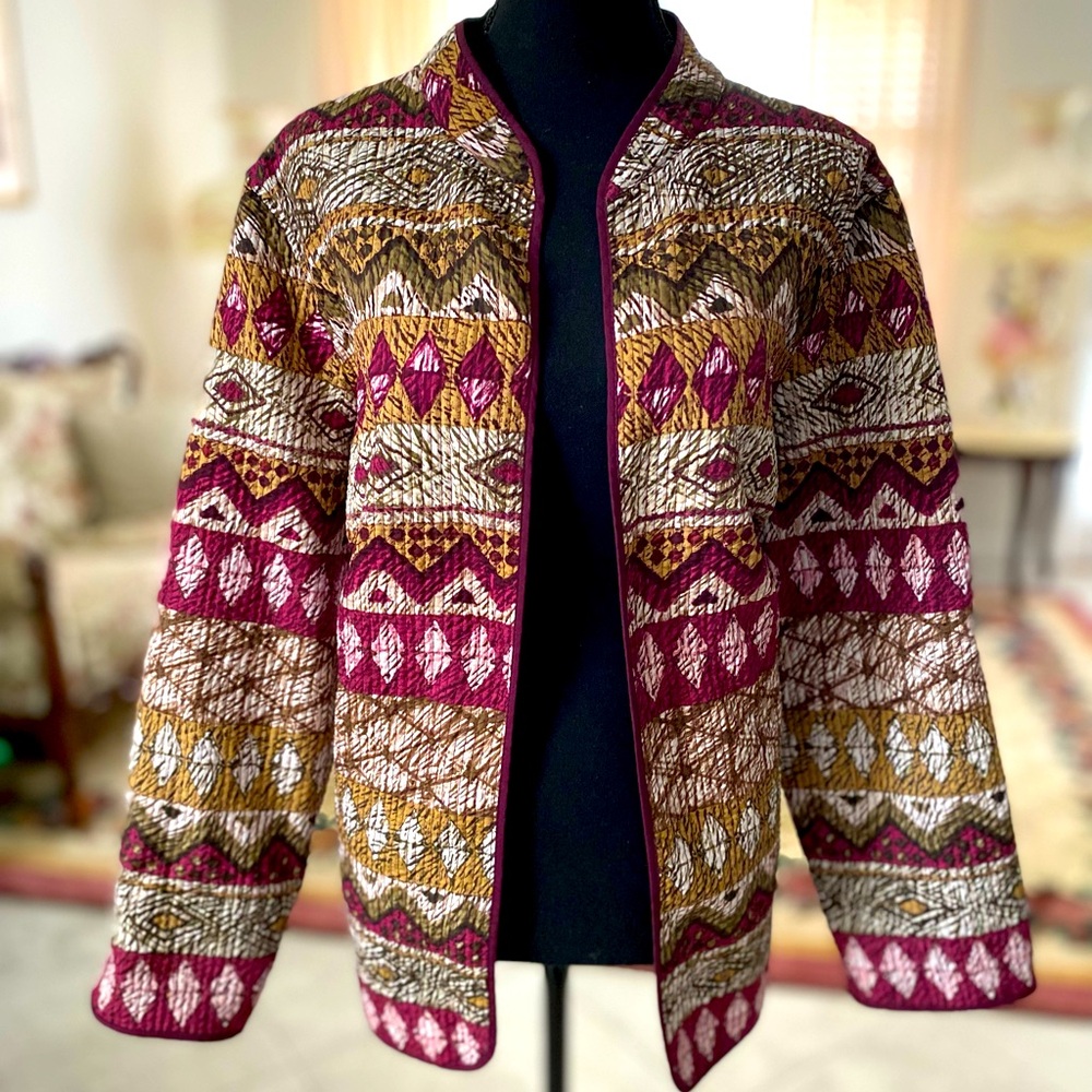 Vintage Reversible Tribal Print Open Jacket